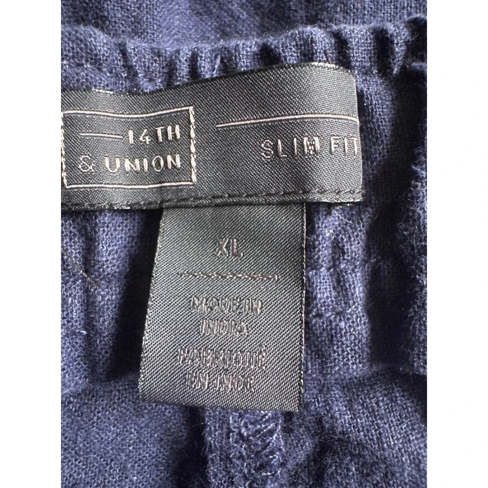 14th & Union Mens XL Navy Blue Linen Cotton Slim Fit Drawstring Pants 38x32